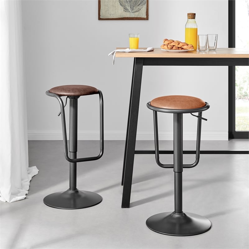 NPD Furniture Elijah PU Gaslift Bar Stool in Toasted Caramel (Set of 2)