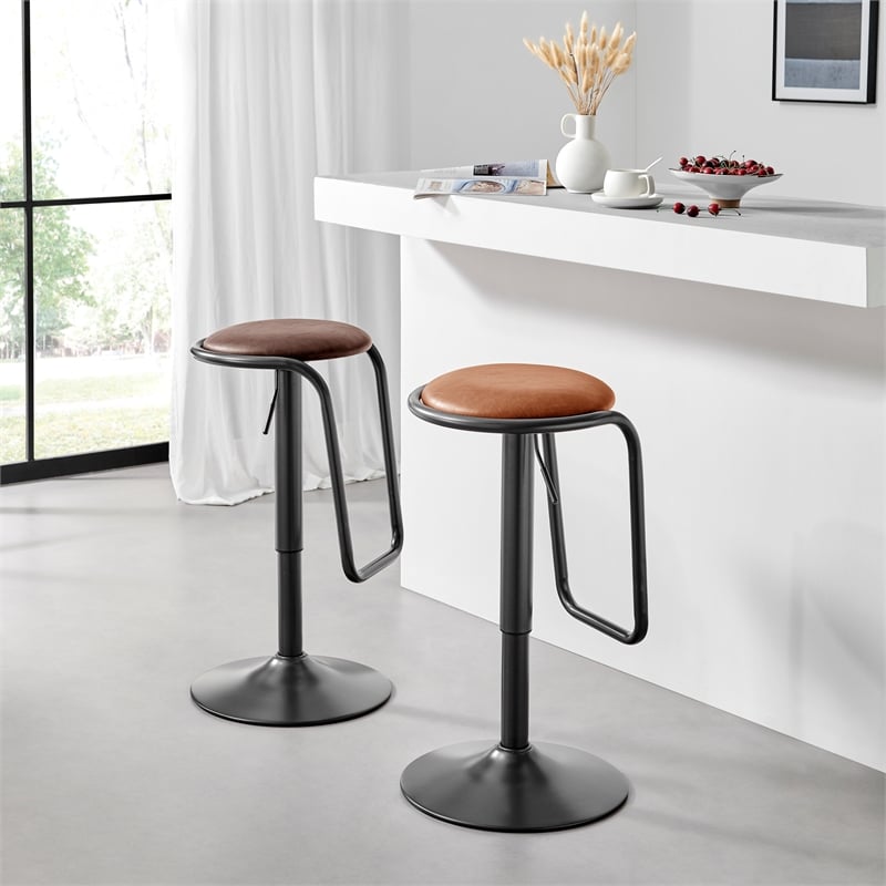 NPD Furniture Elijah PU Gaslift Bar Stool in Toasted Caramel (Set of 2)