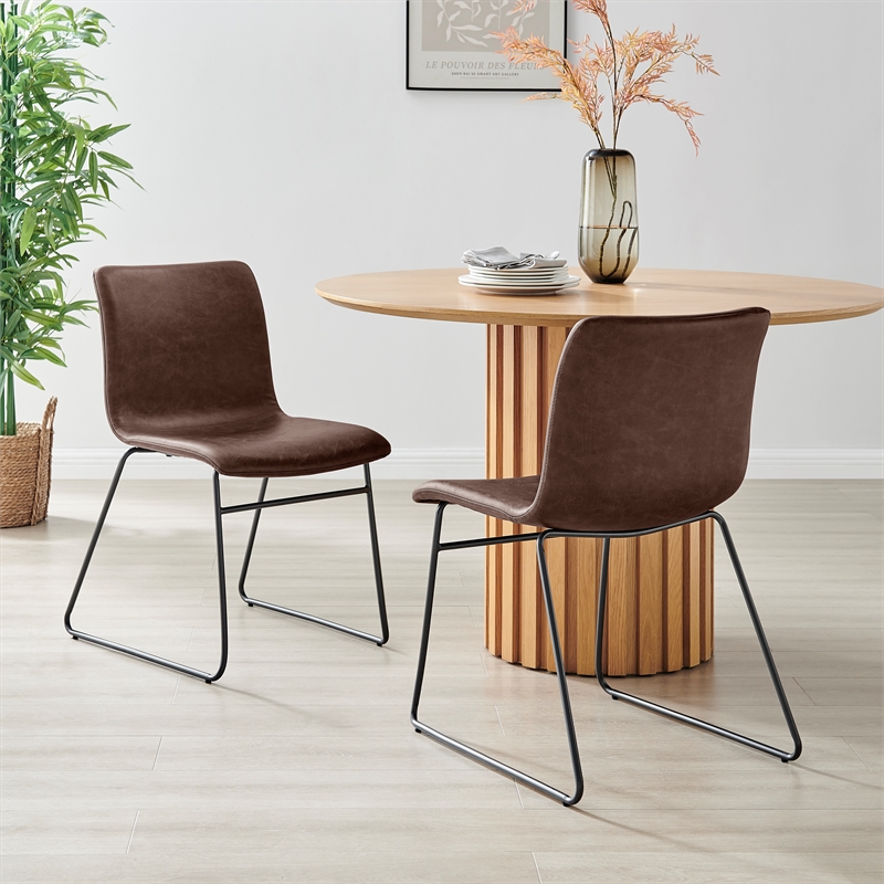 NPD Furniture Bruce PU Dining Side Chair in Toasted Dark Brown (Set of 2)