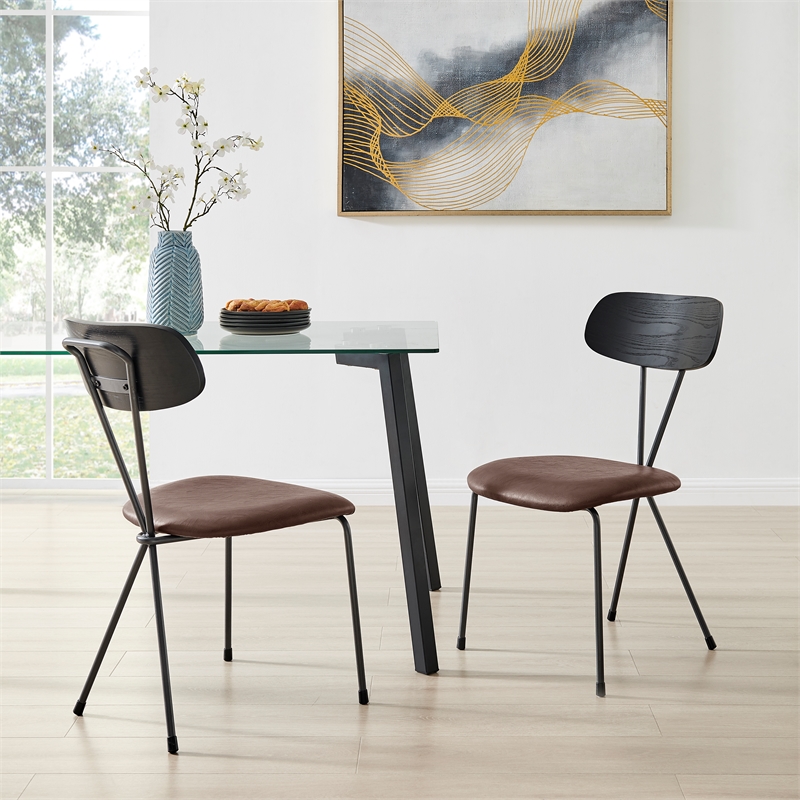 NPD Furniture Elise PU Dining Side Chair in Toasted Dark Brown (Set of 4)