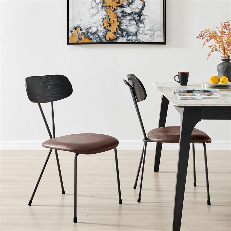 NPD Furniture Elise PU Dining Side Chair in Toasted Dark Brown (Set of 4)