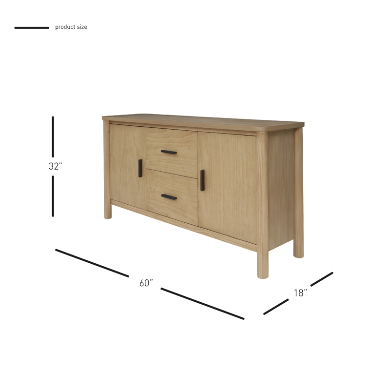 New Pacific Direct Bloomfield Sideboard 2 Drawers + 2 Doors in Natural Pine