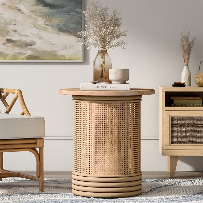 NPD Furniture Brisa Rattan Side/End Table w/ Wood Top