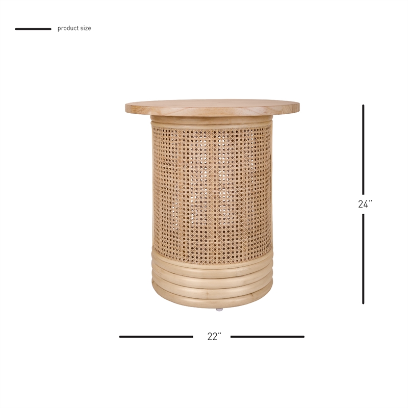 NPD Furniture Brisa Rattan Side/End Table w/ Wood Top