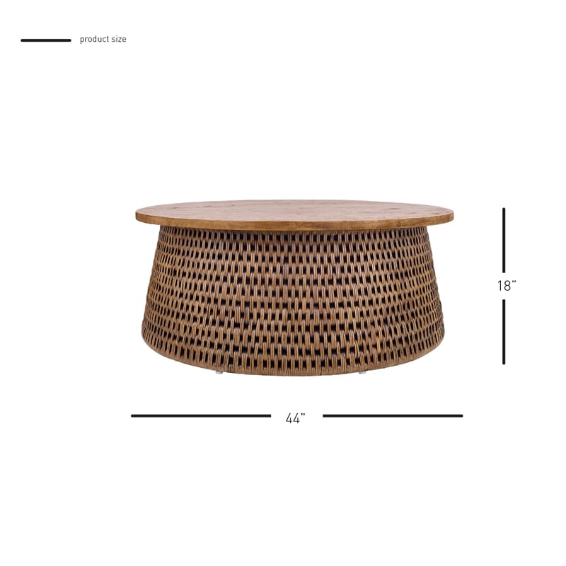NPD Furniture Kamari Rattan Coffee Table w/ Wood Top in Canary Brown