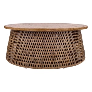 new pacific direct kamari rattan coffee table w/ wood top in canary brown