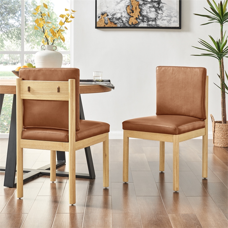 NPD Furniture Melvin PU Dining Side Chair in Borneo Brown  (Set of 2)