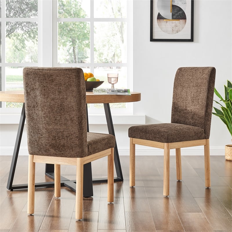 NPD Furniture Bloomfield Fabric High-Back Dining Chair in Brown (Set of 2)