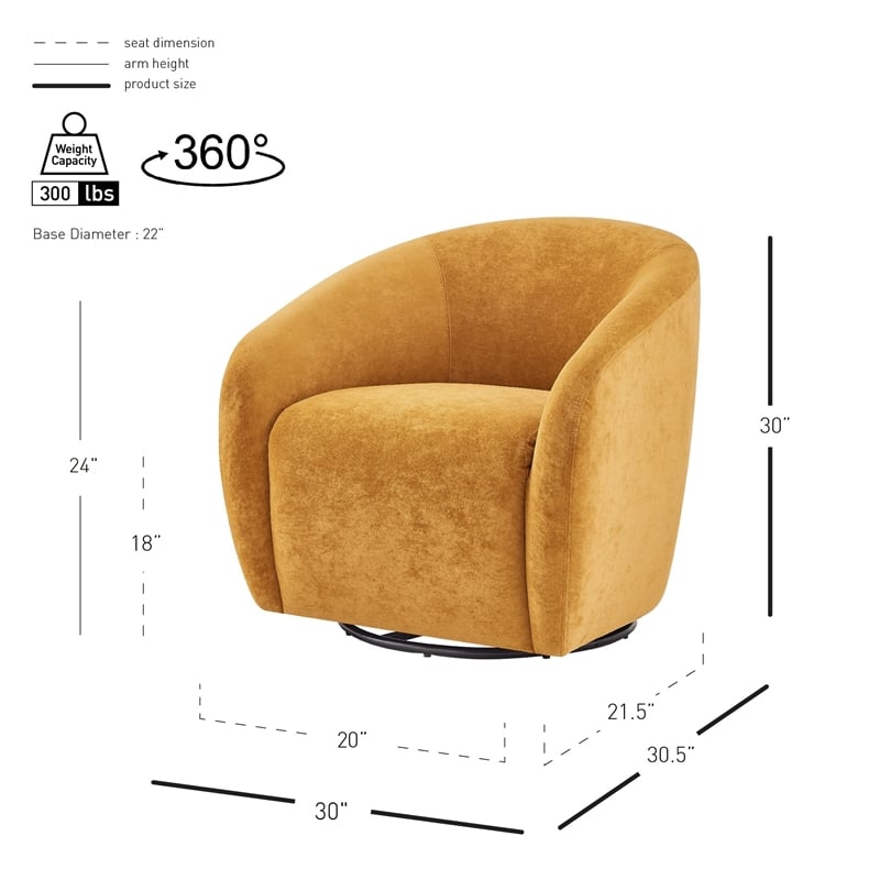 New Pacific Direct Regina Velvet Swivel Accent Arm Chair in Dainty Caramel