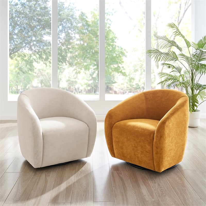 New Pacific Direct Regina Velvet Swivel Accent Arm Chair in Dainty Caramel