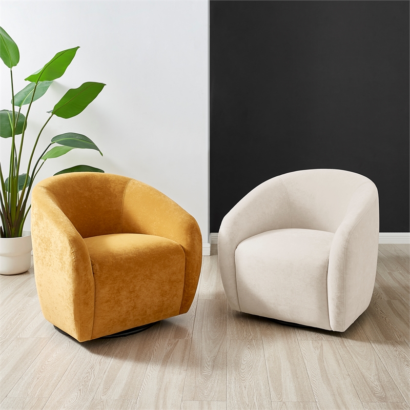 NPD Furniture Regina Velvet Swivel Accent Arm Chair in Dainty Cream