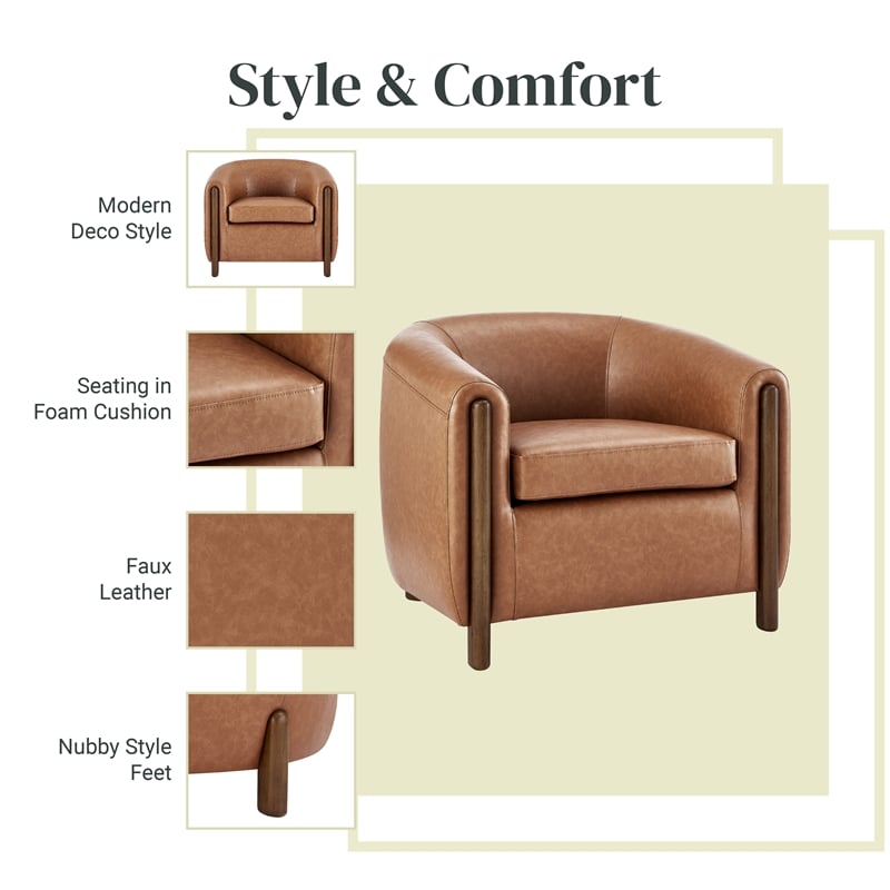 NPD Furniture Ruth Faux Leather Accent Arm Chair in Vintage Cider