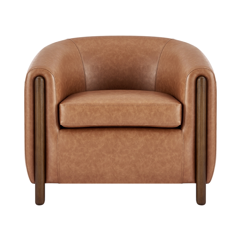 NPD Furniture Ruth Faux Leather Accent Arm Chair in Vintage Cider