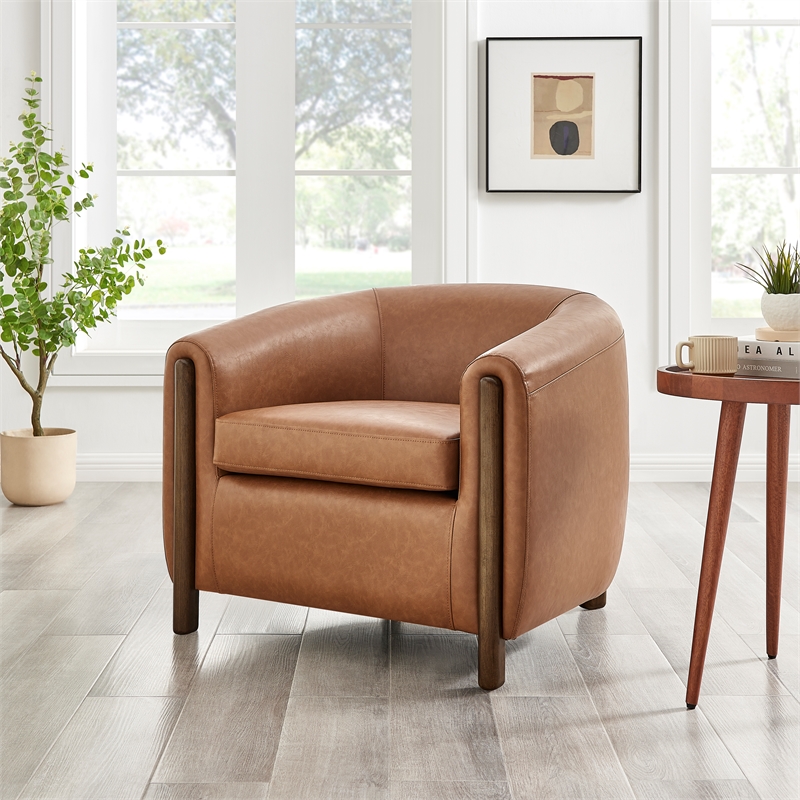 NPD Furniture Ruth Faux Leather Accent Arm Chair in Vintage Cider