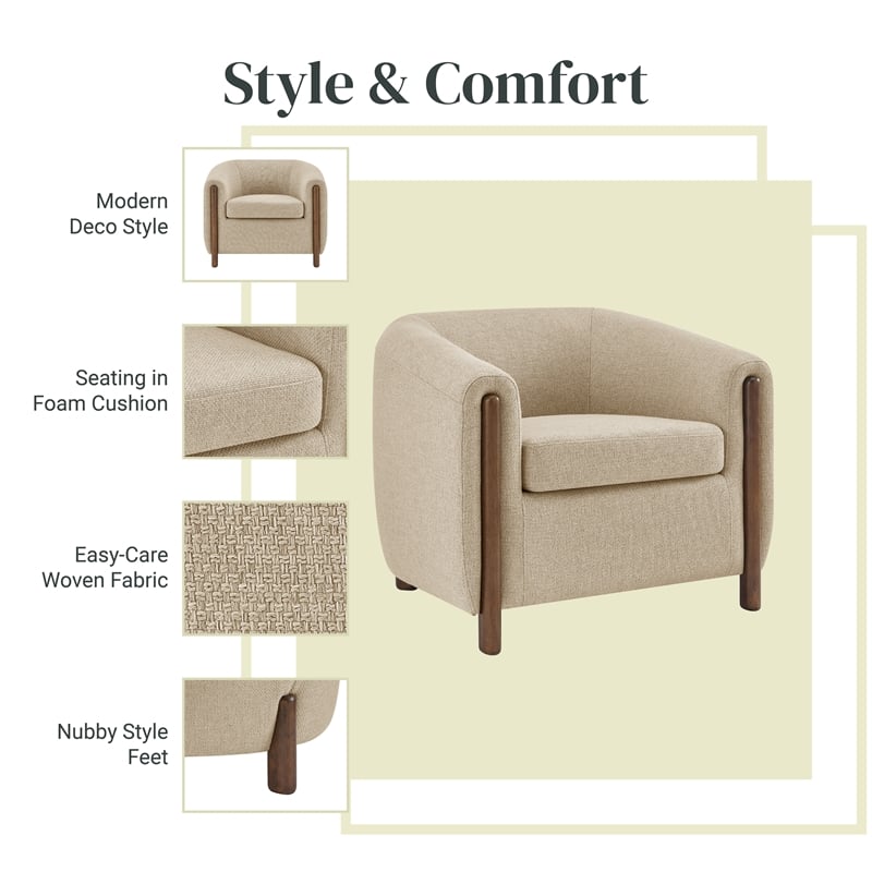 NPD Furniture Ruth Fabric Accent Arm Chair in Barley Beige