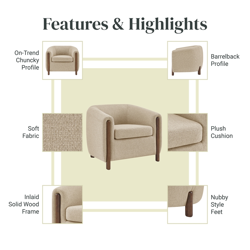 NPD Furniture Ruth Fabric Accent Arm Chair in Barley Beige