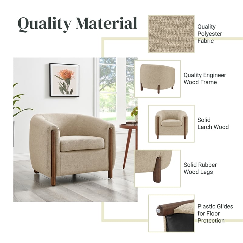 NPD Furniture Ruth Fabric Accent Arm Chair in Barley Beige