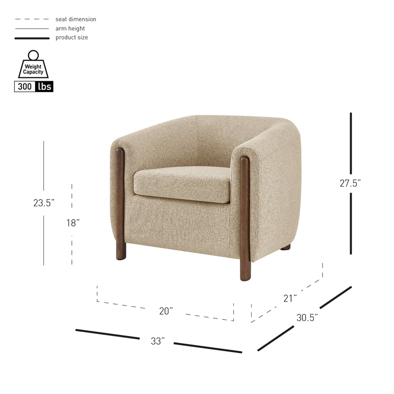 NPD Furniture Ruth Fabric Accent Arm Chair in Barley Beige
