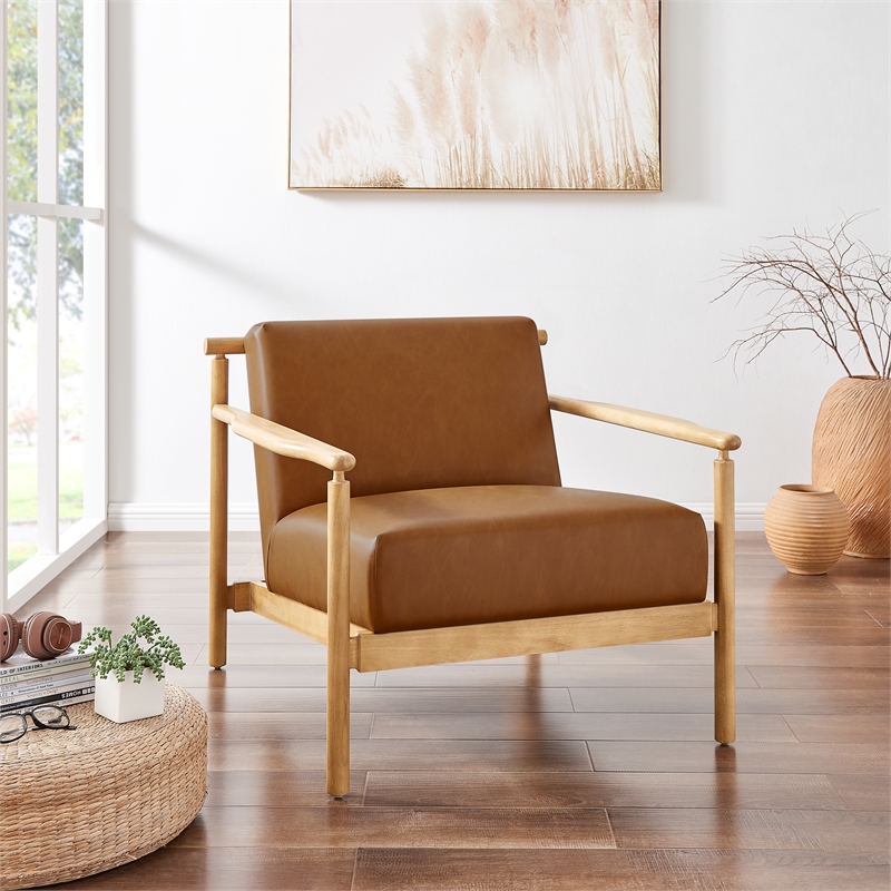 New Pacific Direct Arnold PU Accent Arm Chair in Casa Caramel