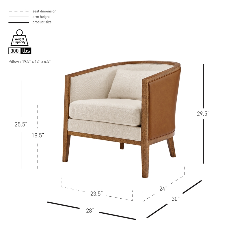 New Pacific Direct Tillman PU/Fabric Accent Arm Chair in Casa Caramel/Shortbread