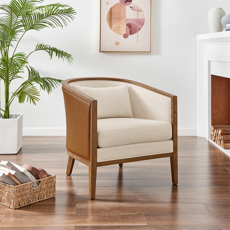 New Pacific Direct Tillman PU/Fabric Accent Arm Chair in Casa Caramel/Shortbread