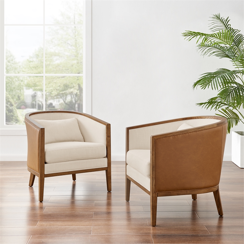 New Pacific Direct Tillman PU/Fabric Accent Arm Chair in Casa Caramel/Shortbread