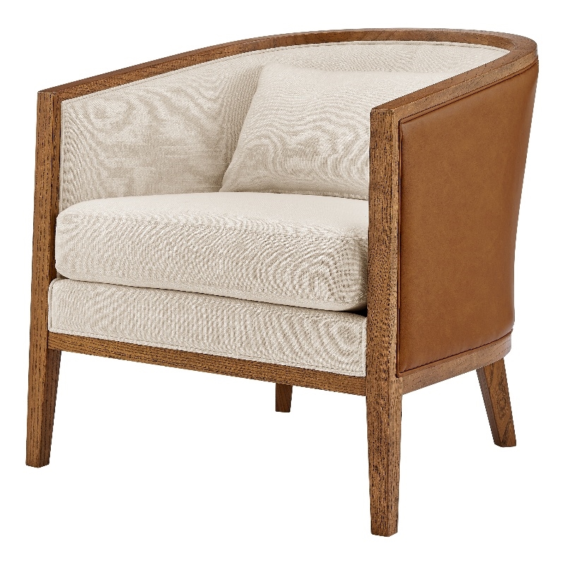 New Pacific Direct Tillman PU/Fabric Accent Arm Chair in Casa Caramel/Shortbread