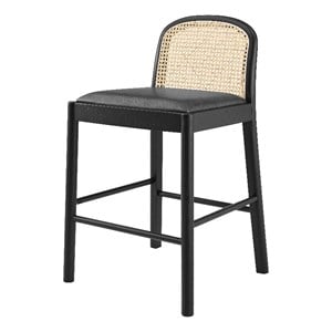 New Pacific Direct Donna Faux Leather Rattan Counter Stool in Black (Set of 2)