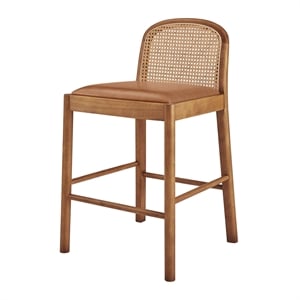 New Pacific Direct Donna Faux Leather Rattan Counter Stool in Brown (Set of 2)