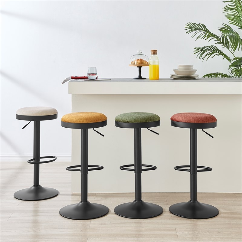 New Pacific Direct Juno Velvet Gaslift Swivel Bar Stool in Amber (Set of 2)