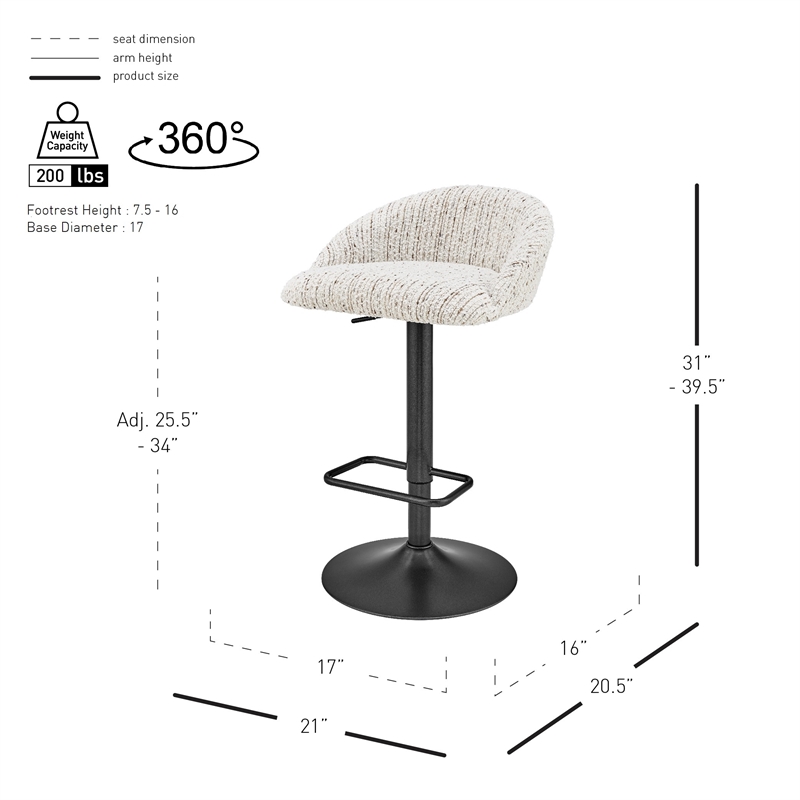 NPD Furniture Jorrell Fabric Gaslift Swivel Bar Stool in White (Set of 2)
