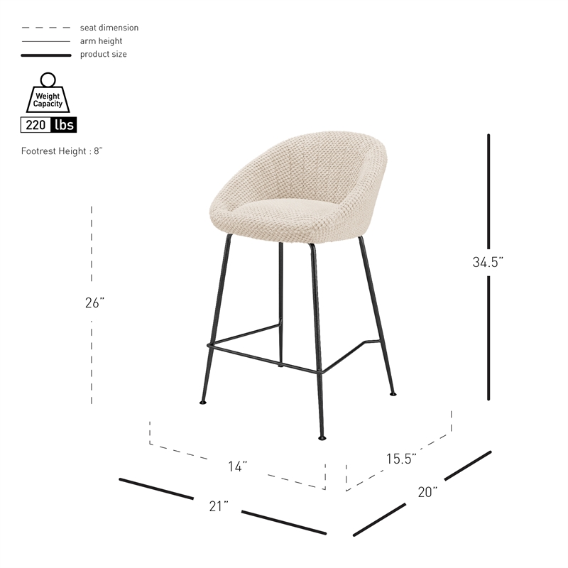 New Pacific Direct Watson Fabric Counter Stool in Georgia Cream (Set of 2)