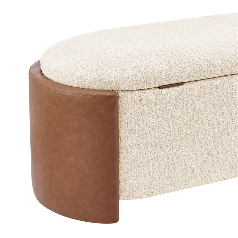 NPD Furniture Alyssa Fabric/PU Storage Bench in Beige/Vintage Cider