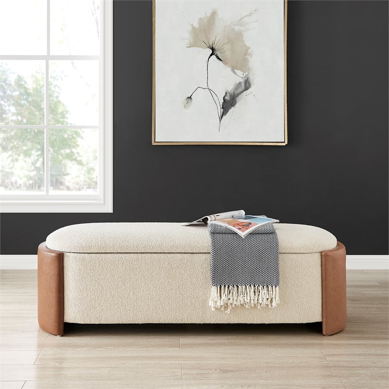 NPD Furniture Alyssa Fabric/PU Storage Bench in Beige/Vintage Cider