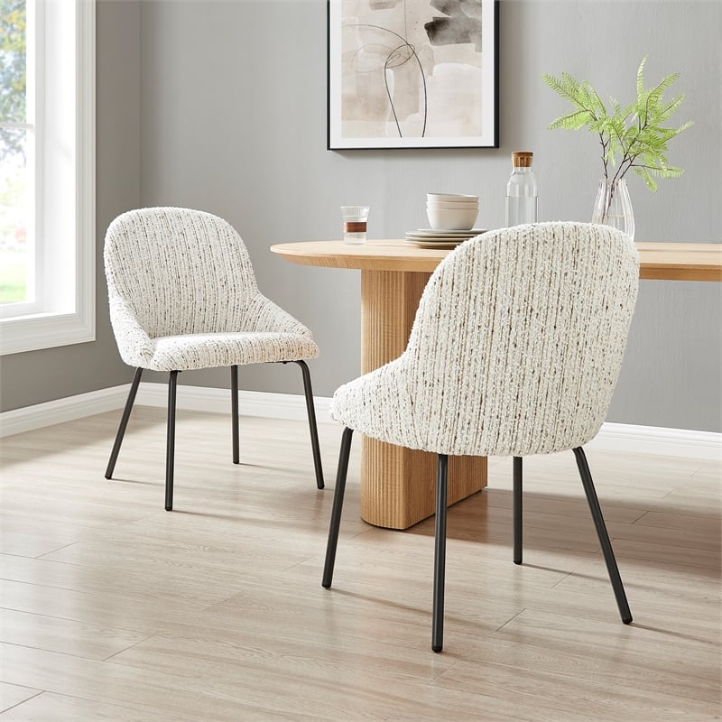 NPD Furniture Katrisa Fabric Dining Side Chair in Zenith White (Set of 2)