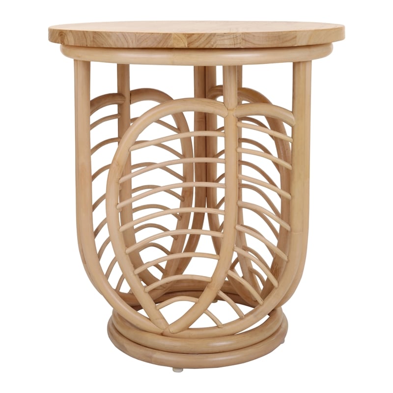 New Pacific Direct Ayra Rattan Side/End Table w/ Wood Top in Natural