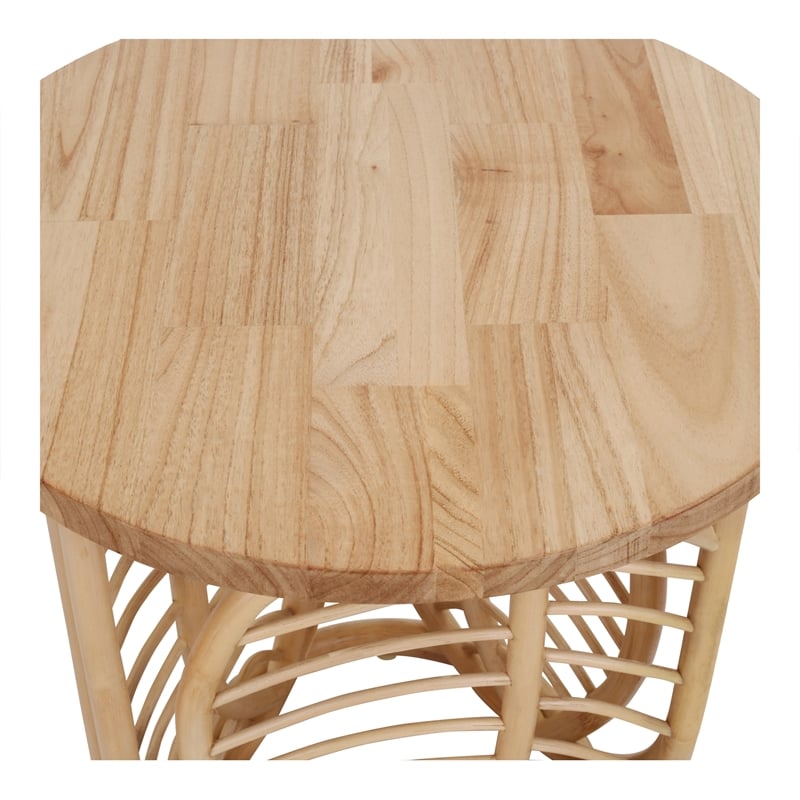 New Pacific Direct Ayra Rattan Side/End Table w/ Wood Top in Natural