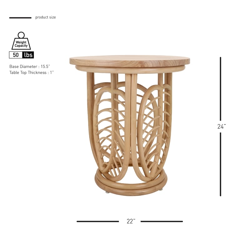 New Pacific Direct Ayra Rattan Side/End Table w/ Wood Top in Natural