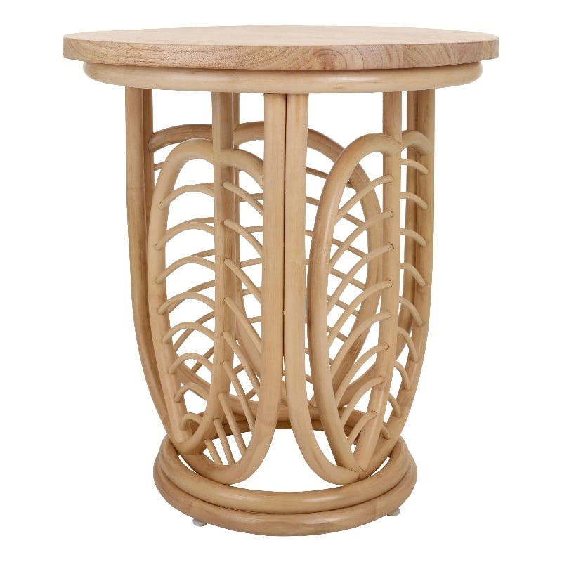 New Pacific Direct Ayra Rattan Side/End Table w/ Wood Top in Natural