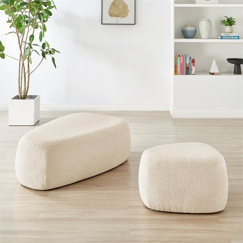 New Pacific Direct Carlese Fabric Big Ottoman in Palladian Beige