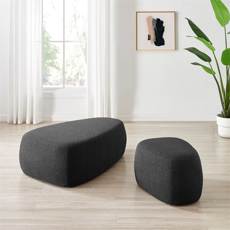 New Pacific Direct Carlese Fabric Big Ottoman in Palladian Charcoal