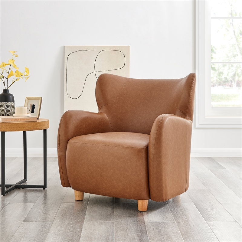 New Pacific Direct Tiffani Faux Leather Accent Arm Chair in Vintage Cider