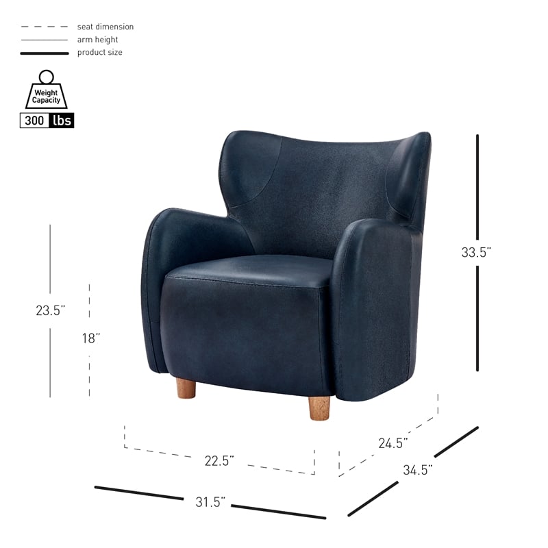NPD Furniture Tiffani Top Grain Leather Accent Arm Chair in Garrett Blue