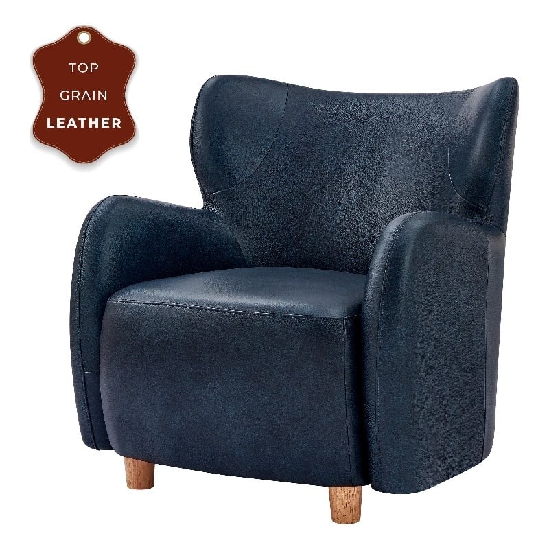 New Pacific Direct Tiffani Top Grain Leather Accent Arm Chair in Garrett Blue