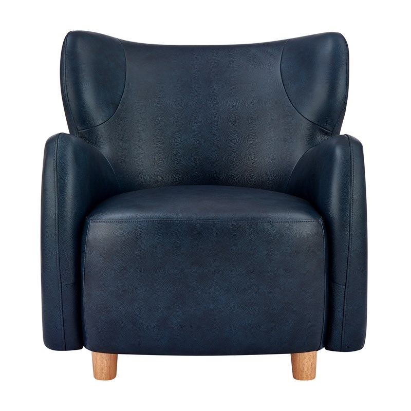New Pacific Direct Tiffani Top Grain Leather Accent Arm Chair in Garrett Blue