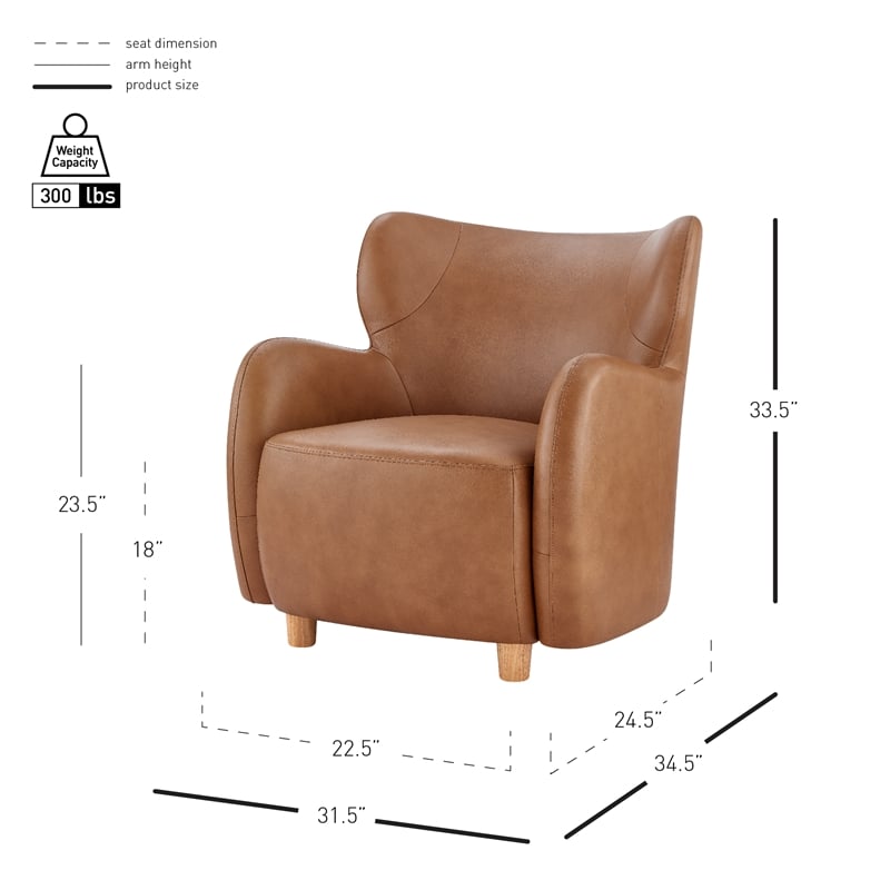 New Pacific Direct Tiffani Top Grain Leather Accent Arm Chair in Garrett Caramel