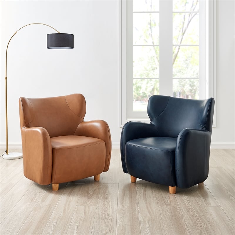 New Pacific Direct Tiffani Top Grain Leather Accent Arm Chair in Garrett Caramel