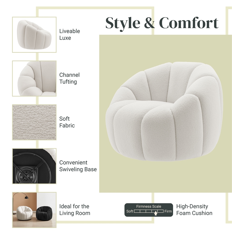 NPD Furniture Callista Fabric Swivel Accent Chair in Monroe White
