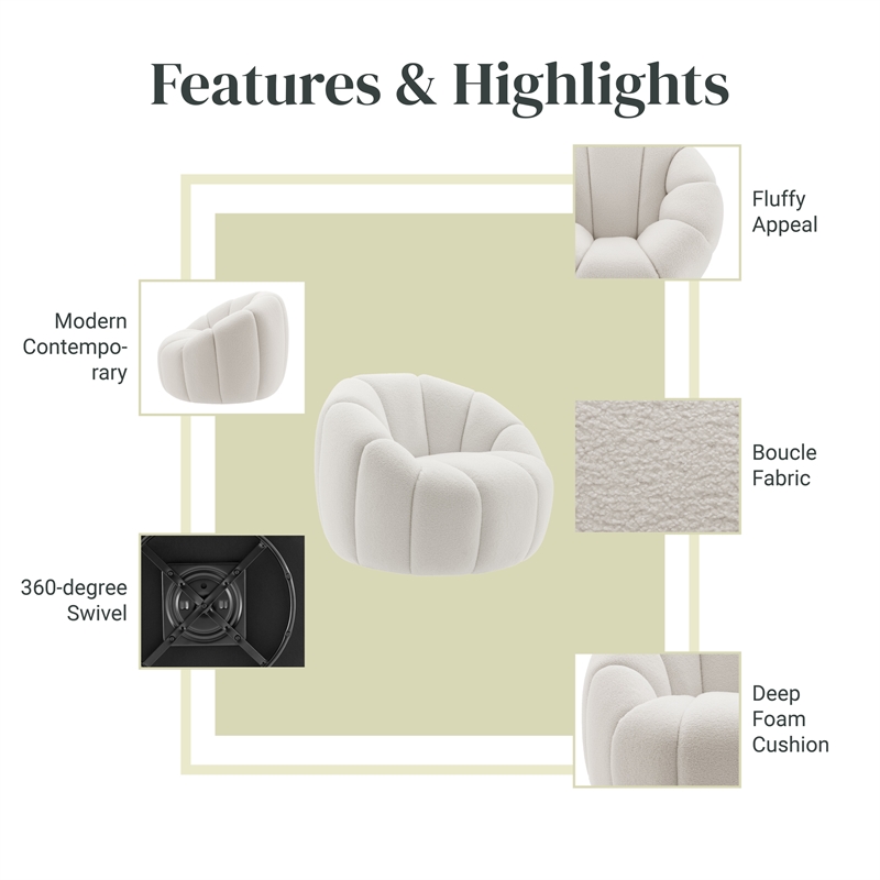 NPD Furniture Callista Fabric Swivel Accent Chair in Monroe White