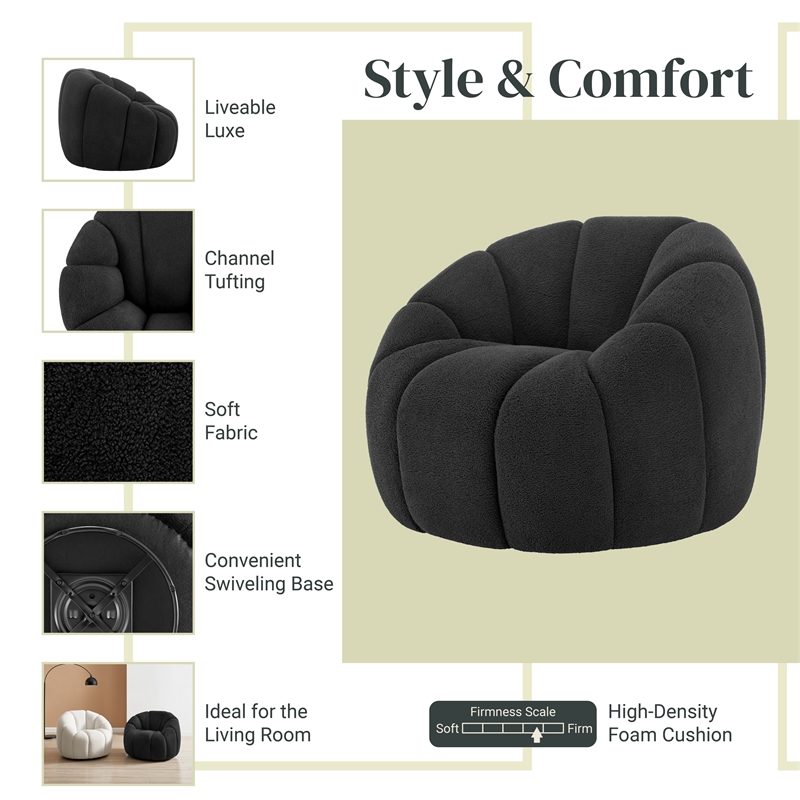 NPD Furniture Callista Fabric Swivel Accent Chair in Monroe Black
